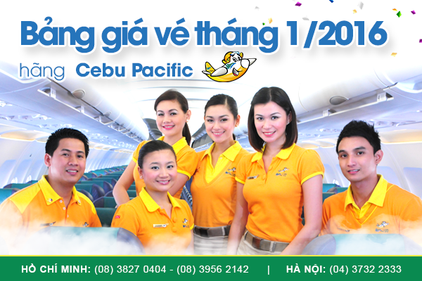Bảng giá vé máy bay tháng 01/2020 của Cebu Pacific